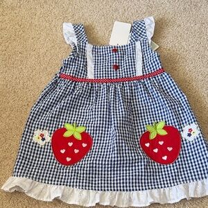 Youngland Blue Gingham Dress with Red Strawberry Pockets